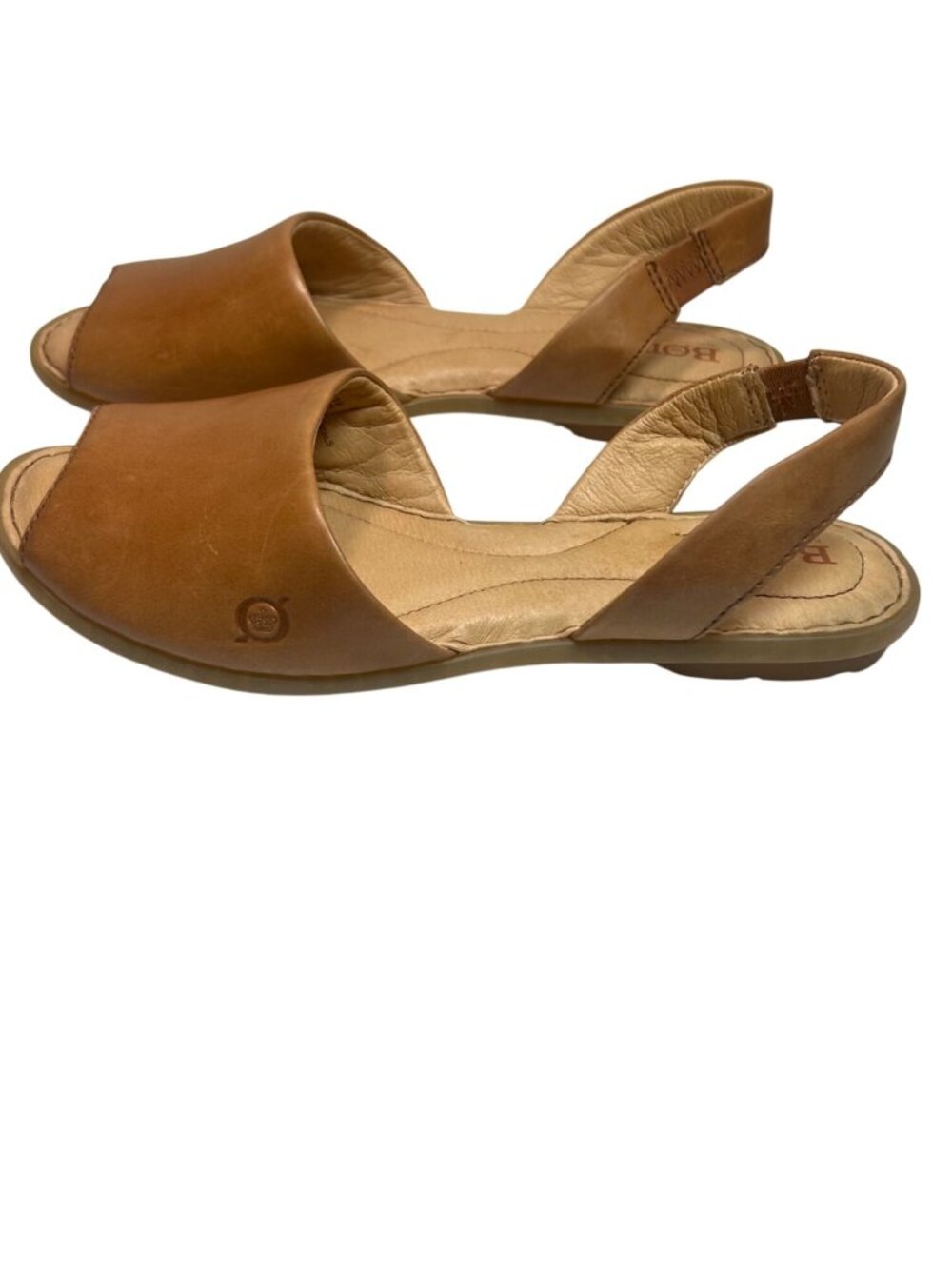 Born Womens Leather Peep Toe Slingback Sandals 8M Tan Flats Comfort Shoes - Picture 5 of 10